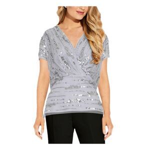 ADRIANNA PAPELL Womens Lined Cap Sleeve Surplice Neckline Evening Peplum Top